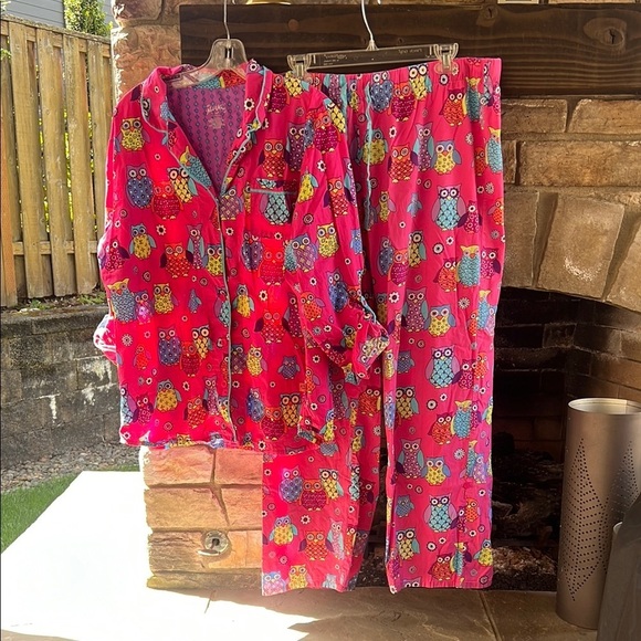 Nick & Nora Colorful Owl Print PJ Set - Picture 1 of 6